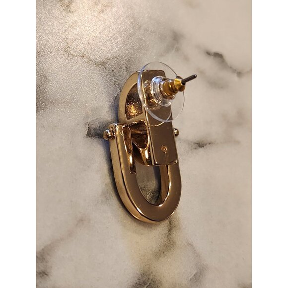 Gold-Tone & Brown Napier Faux Leather Hoop Earrings - Picture 5 of 5